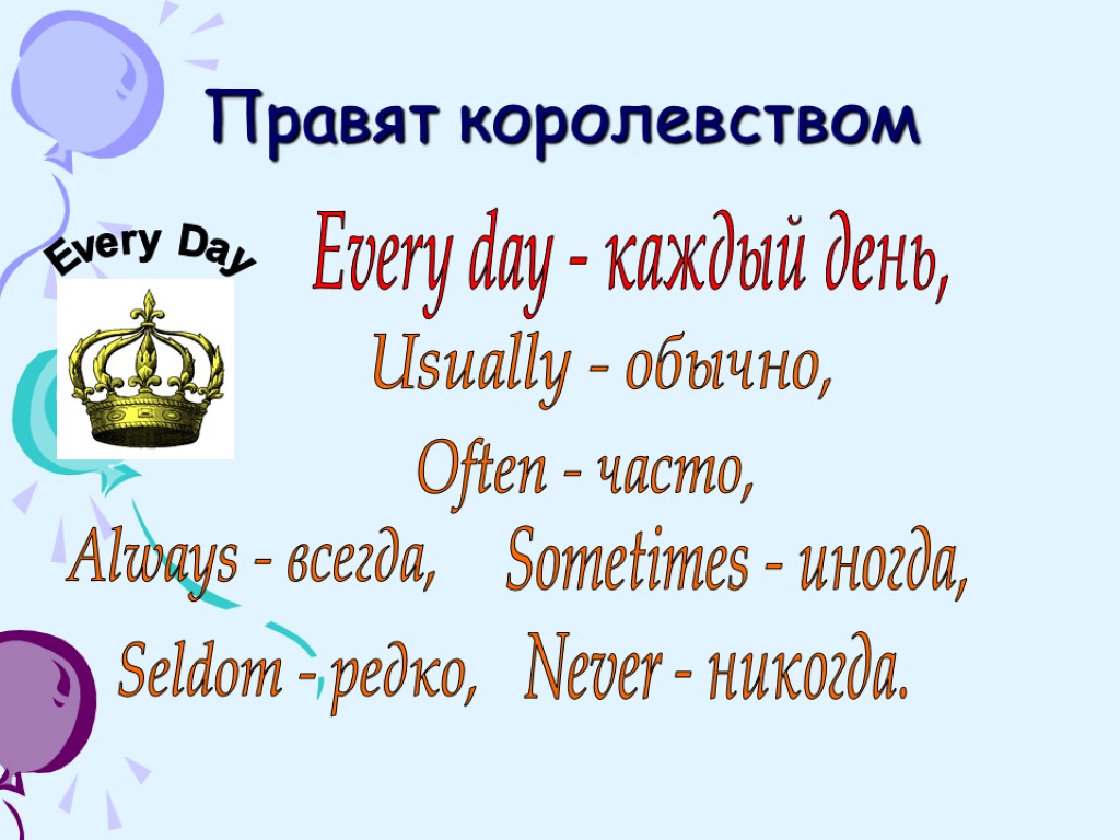 Every Day Every day - каждый день, Usually - обычно, Often - часто, Always